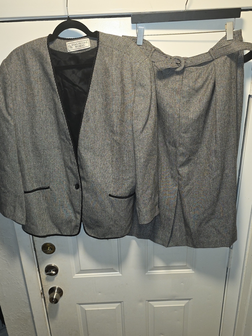Evan Picone Black And White Tweed Two-Piece Blazer and Skirt Set